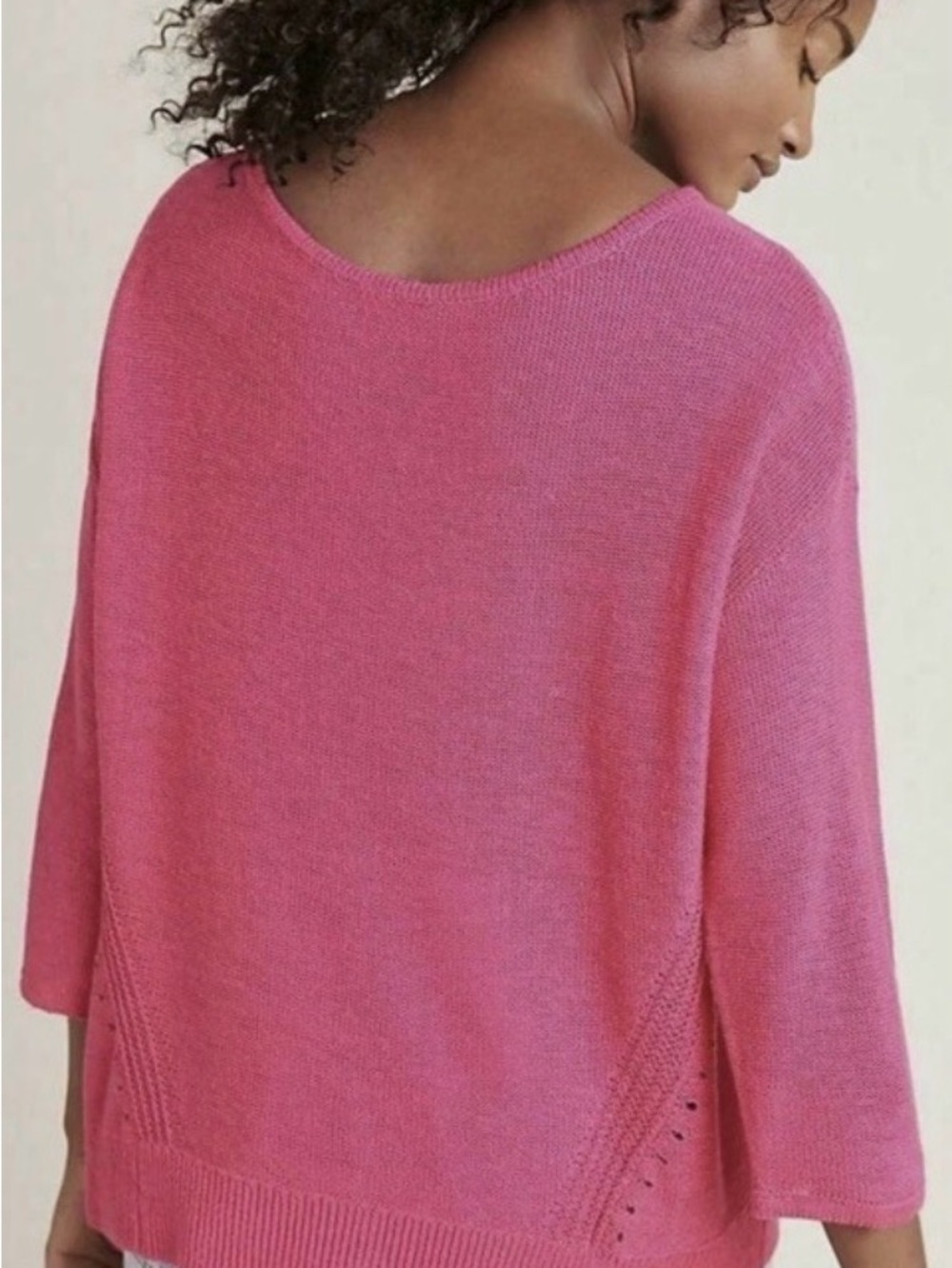 NWT Anthropologie Mayfield Knit Linen Blend Sweater in Hot Pink - Picture 6 of 6